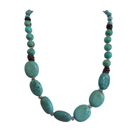 Peyote Bird Jewelry - Vintage Sterling Silver Peyote Bird Turquoise Bead Chunky Statement Necklace 18"